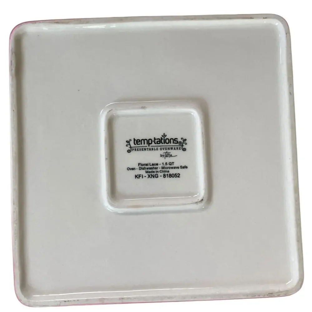 Temp-tations by Tara Square 1.5 Qt Baking Dish Floral Lace Oven Microwave Safe